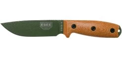 ESEE Model 4 OD Green Blade 3D Natural Canvas Micarta Cuchillo De Supervivencia 4POD-011 Funda Negra + Clip Para Cinturón